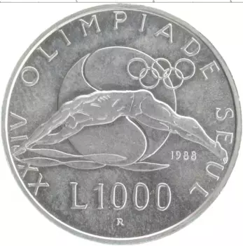 Монета 1000 лир Сан-Марино 1988 года Серебро XXIV олимпийские игры в Сеуле