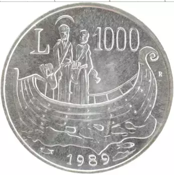 Монета 1000 лир Сан-Марино 1989 года Серебро Святой Марин в лодке
