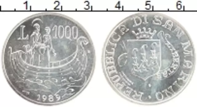 Монета 1000 лир Сан-Марино 1989 года Серебро