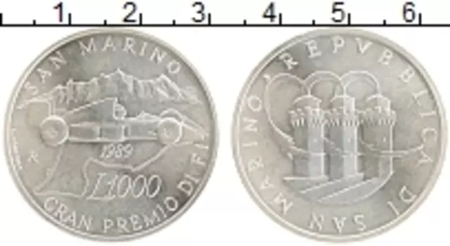 Монета 1000 лир Сан-Марино 1989 года Серебро Формула 1