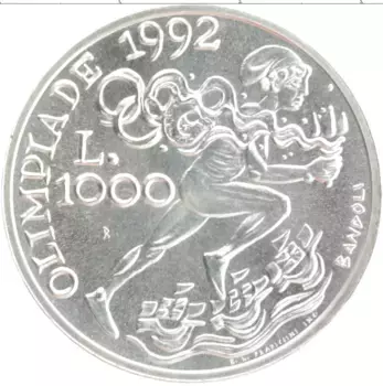Монета 1000 лир Сан-Марино 1991 года Серебро XXV Летние олимпийские игры в Барселоне