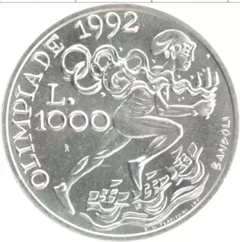 Монета 1000 лир Сан-Марино 1991 года Серебро XXV летние Олимпийские Игры, Барселона 1992