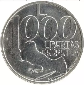 Монета 1000 лир Сан-Марино 1991 года Серебро