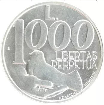 Монета 1000 лир Сан-Марино 1991 года Серебро