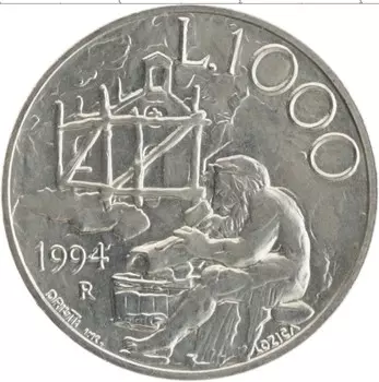 Монета 1000 лир Сан-Марино 1994 года Серебро