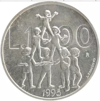 Монета 1000 лир Сан-Марино 1995 года Серебро Детская пирамида