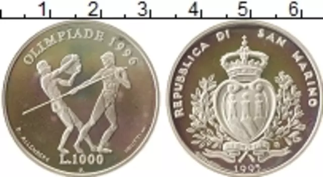 Монета 1000 лир Сан-Марино 1995 года Серебро Олимпийские игры