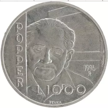 Монета 1000 лир Сан-Марино 1996 года Серебро Карл Раймонд Поппер