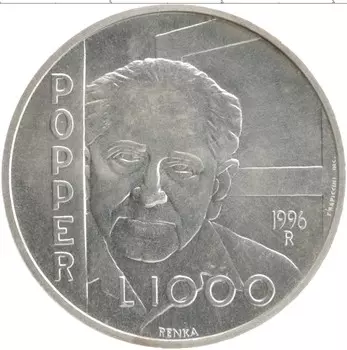 Монета 1000 лир Сан-Марино 1996 года Серебро Карл Раймунд Поппер