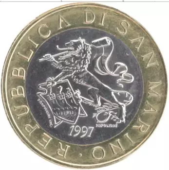 Монета 1000 лир Сан-Марино 1997 года Биметалл
