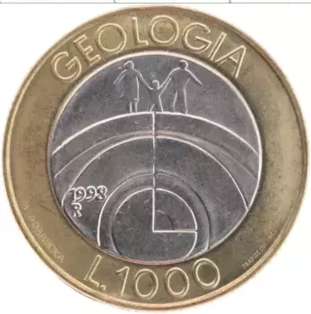 Монета 1000 лир Сан-Марино 1998 года Биметалл Геология