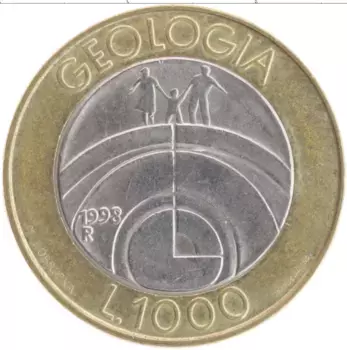 Монета 1000 лир Сан-Марино 1998 года Биметалл Геология