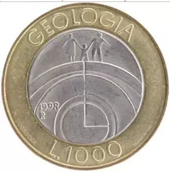 Монета 1000 лир Сан-Марино 1998 года Биметалл Геология