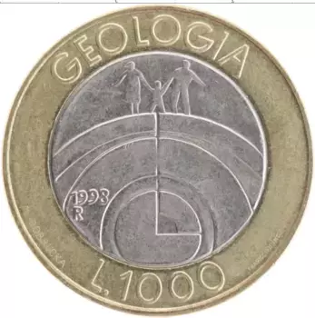 Монета 1000 лир Сан-Марино 1998 года Биметалл Геология