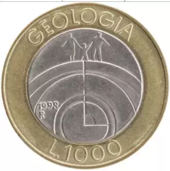 Монета 1000 лир Сан-Марино 1998 года Биметалл Геология
