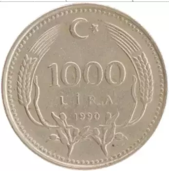 Монета 1000 лир Турции 1990 года Медно-никель Ататюрк