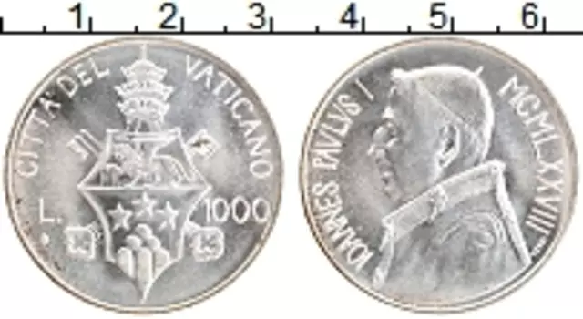 Монета 1000 лир Ватикана 1978 года Серебро Иоанн Павел I