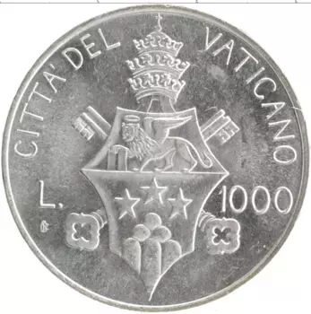 Монета 1000 лир Ватикана 1978 года Серебро Иоанн Павел I