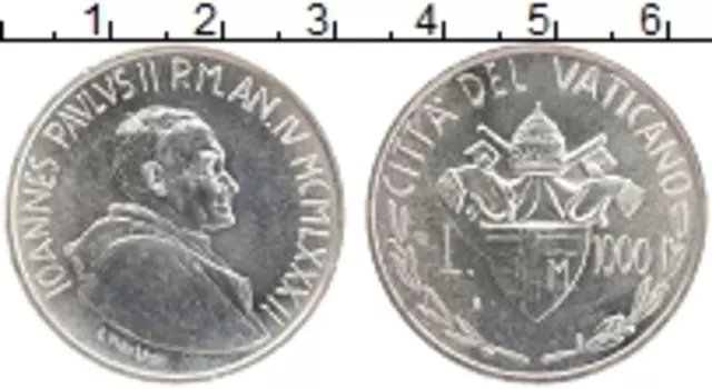 Монета 1000 лир Ватикана 1982 года Серебро Иоанн Павел II