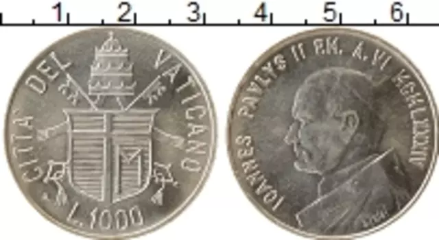 Монета 1000 лир Ватикана 1984 года Серебро Иоанн Павел II