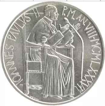 Монета 1000 лир Ватикана 1986 года Серебро Иоанн Павел II