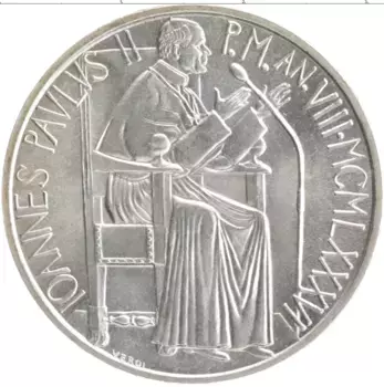 Монета 1000 лир Ватикана 1986 года Серебро Иоанн Павел II