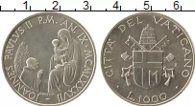 Монета 1000 лир Ватикана 1987 года Серебро Иоанн Павел II