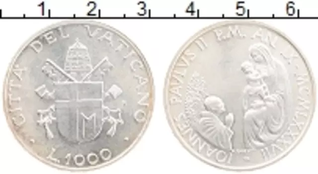 Монета 1000 лир Ватикана 1987 года Серебро Иоанн Павел II