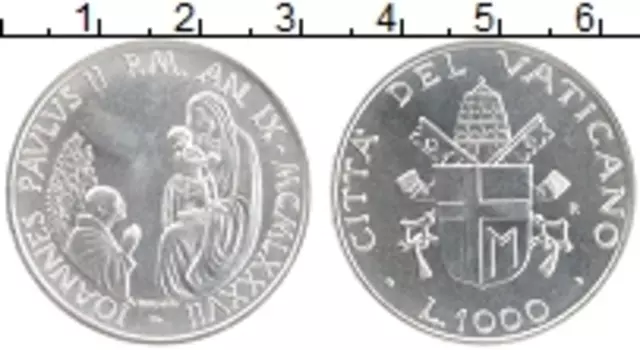 Монета 1000 лир Ватикана 1987 года Серебро Иоанн Павел II