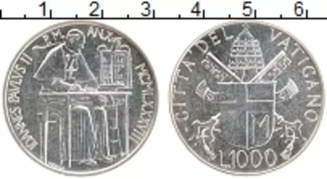 Монета 1000 лир Ватикана 1988 года Серебро Иоанн Павел II