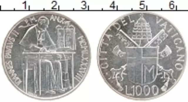 Монета 1000 лир Ватикана 1988 года Серебро Иоанн Павел II