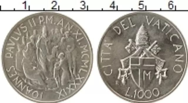Монета 1000 лир Ватикана 1989 года Серебро Иоанн Павел II