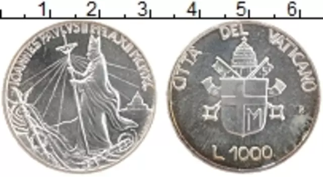 Монета 1000 лир Ватикана 1990 года Серебро Иоанн Павел II