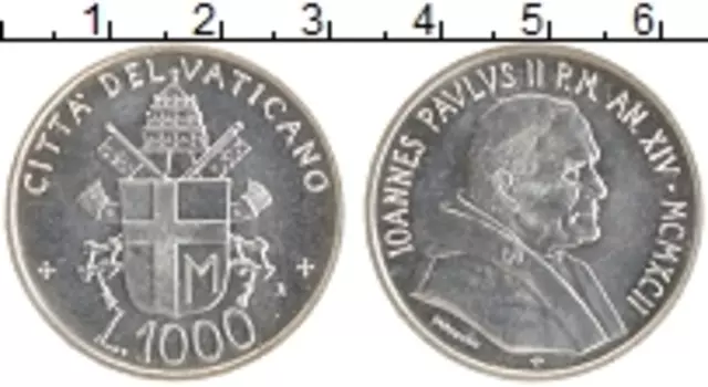 Монета 1000 лир Ватикана 1992 года Серебро Иоанн Павел II