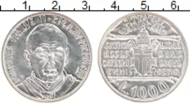 Монета 1000 лир Ватикана 1993 года Серебро Иоанн Павел II