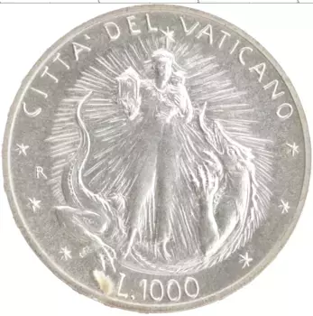 Монета 1000 лир Ватикана 1995 года Серебро Иоанн Павел II