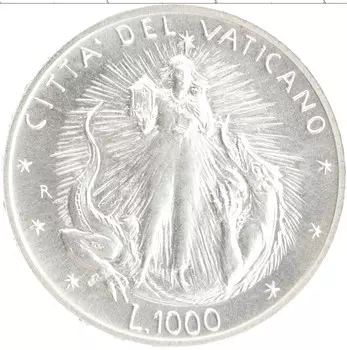 Монета 1000 лир Ватикана 1995 года Серебро Иоанн Павел II