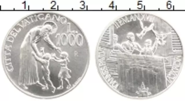 Монета 1000 лир Ватикана 1996 года Серебро 50 лет рукоположения Папы Римского Иоанна Павла II