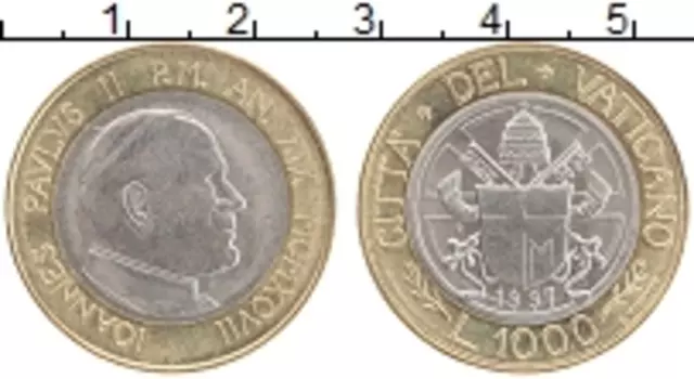 Монета 1000 лир Ватикана 1997 года Биметалл Иоанн Павел II