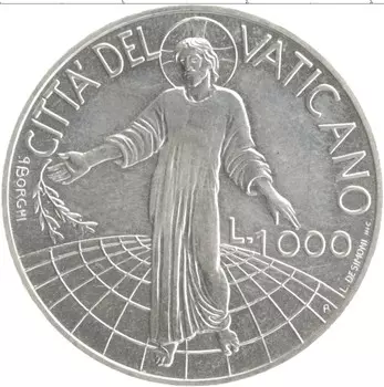 Монета 1000 лир Ватикана 1998 года Серебро Иоанн Павел II
