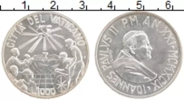 Монета 1000 лир Ватикана 1999 года Серебро Право на свободу вероисповедания