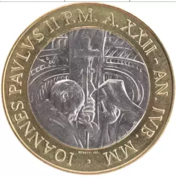 Монета 1000 лир Ватикана 2000 года Биметалл Иоанн Павел II