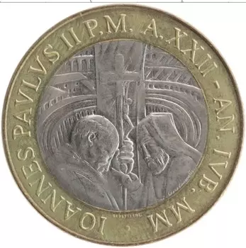 Монета 1000 лир Ватикана 2000 года Биметалл Иоанн Павел II