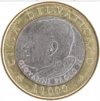 Монета 1000 лир Ватикана 2001 года Биметалл Иоанн Павел II