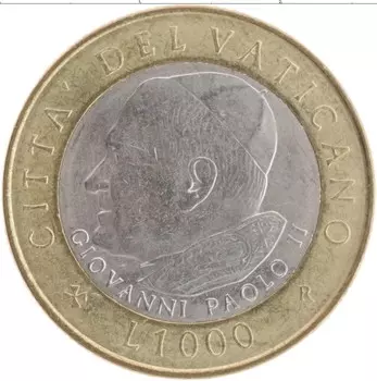 Монета 1000 лир Ватикана 2001 года Биметалл Иоанн Павел II