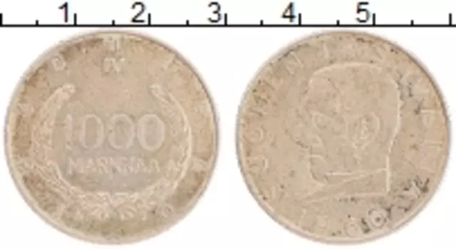 Монета 1000 марок Финляндии 1960 года Серебро 100 лет Финской марке