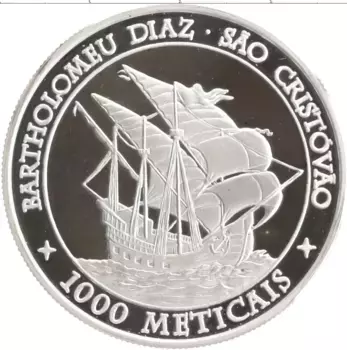Монета 1000 метикаль Мозамбика 2004 года Серебро Бартоломеу Диаш