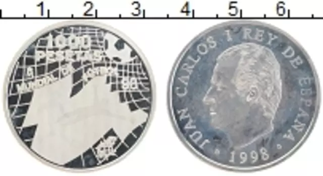 Монета 1000 песет Испании 1998 года Серебро Чемпионат Мира по футболу