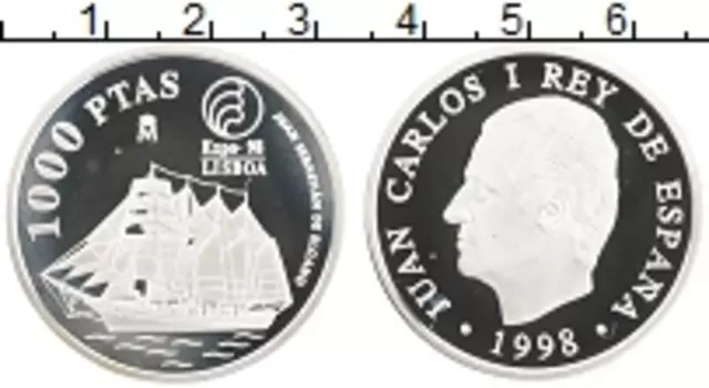 Монета 1000 песет Испании 1998 года Серебро Лиссабон ЭКСПО, 1998
