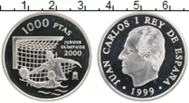 Монета 1000 песет Испании 1999 года Серебро Чемпионат Мира по футболу